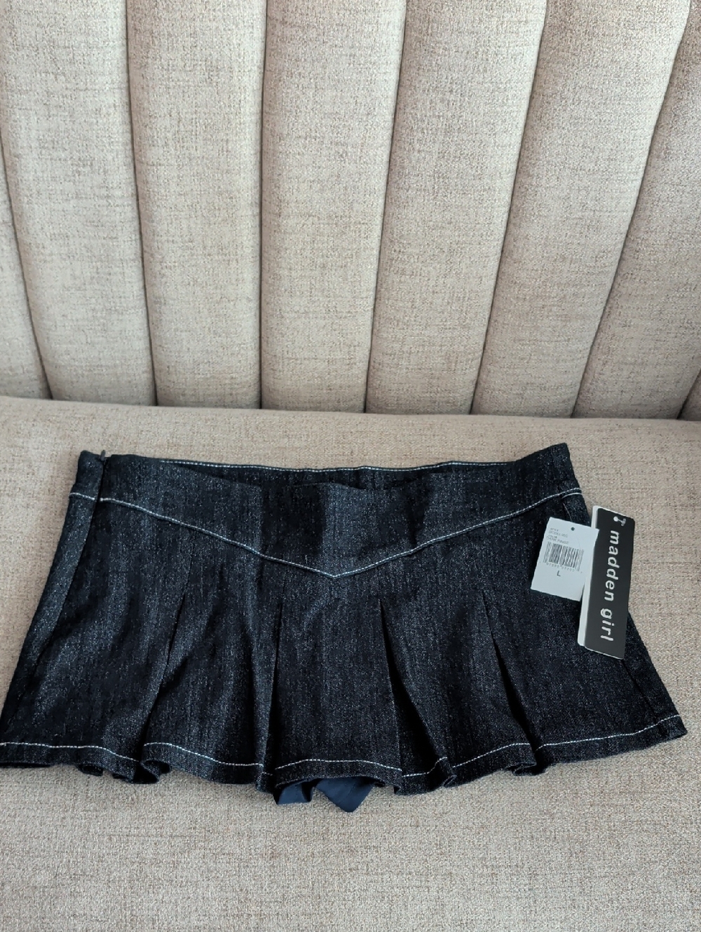 Madden Girl Dark Blue Shimmer Denim Pleated Mini Skort Size Large